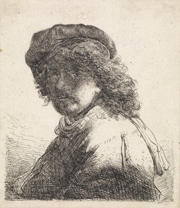 Rembrandt van Rijn in baret en sjaal